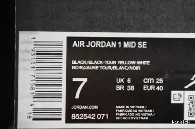 071 TOE JORDAN AIR 1 WHITE YELLOW 852542 BLACK 0531